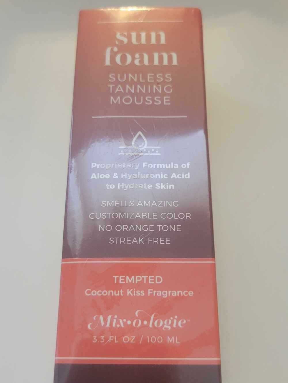 Mixologie Sun Foam Sunless Tanning Mousse - Coral Pink and Brown Packaging